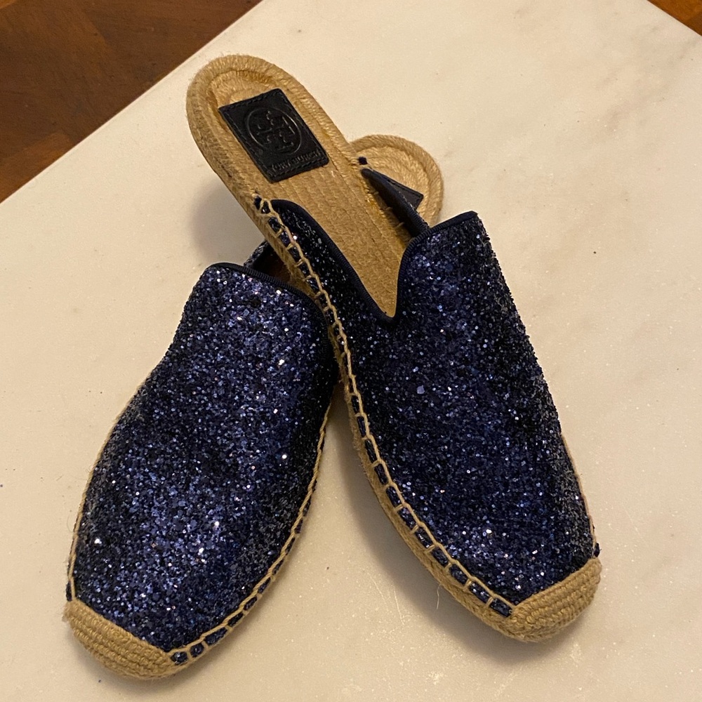 Tory Burch Glittery Navy Espadrilles New! Size 10